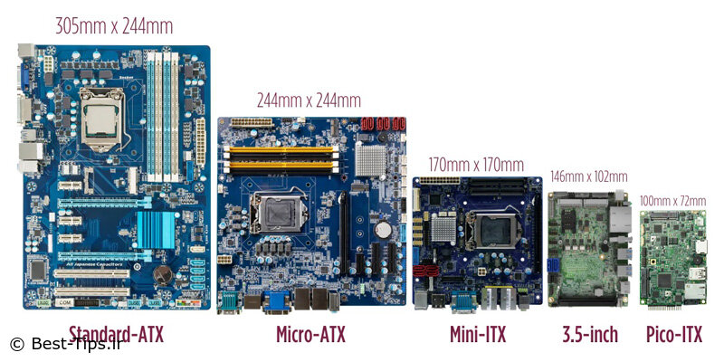 ابعاد مادربردهای مختلف
